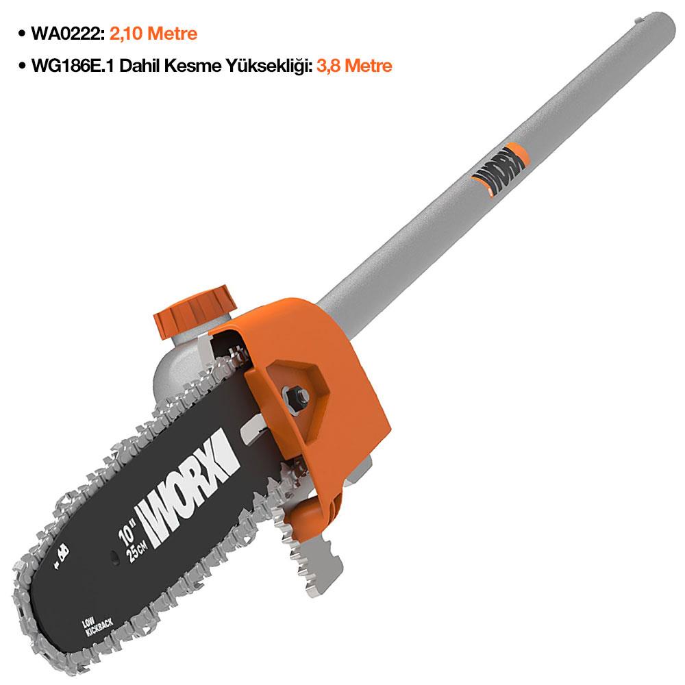 WORX WA0222 WG186E.1 ile Uyumlu 25CM Teleskobik Uzatmalı Zincirli Dal Budama Başlığı fiyatı