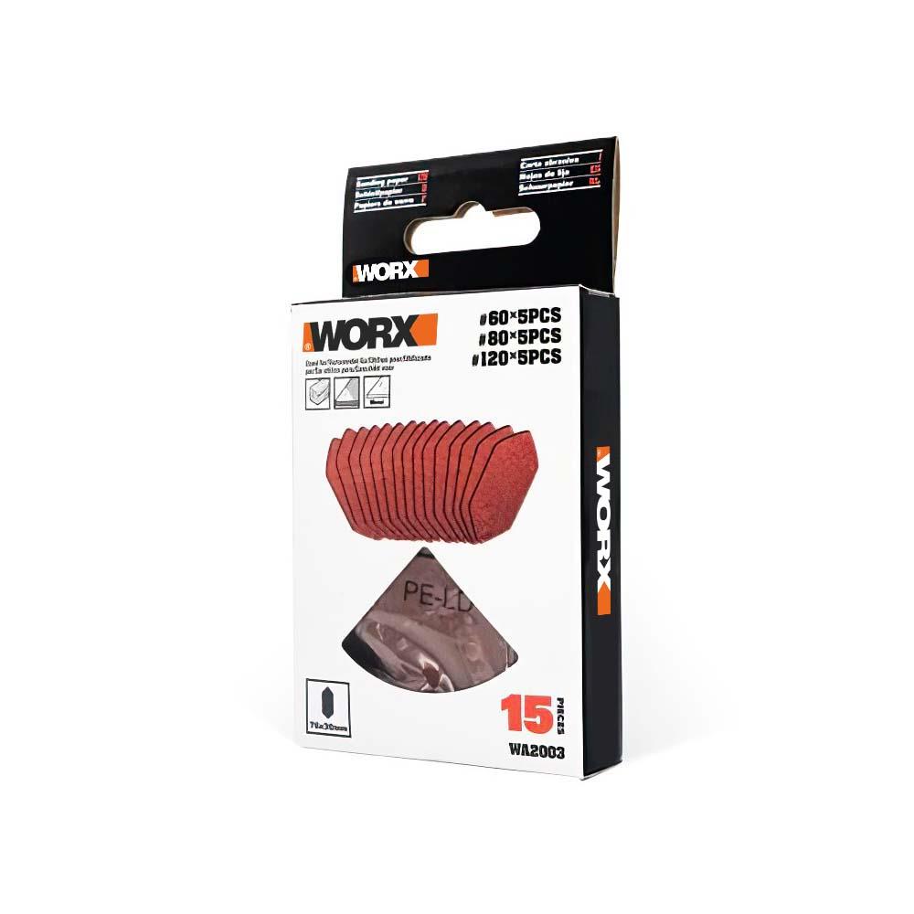 WORX WA2003 76x30mm 60, 80, 120 Kum, 15 Adet Cırtlı Universal Mouse Parmak Zımpara Kâğıdı Seti fiyatı