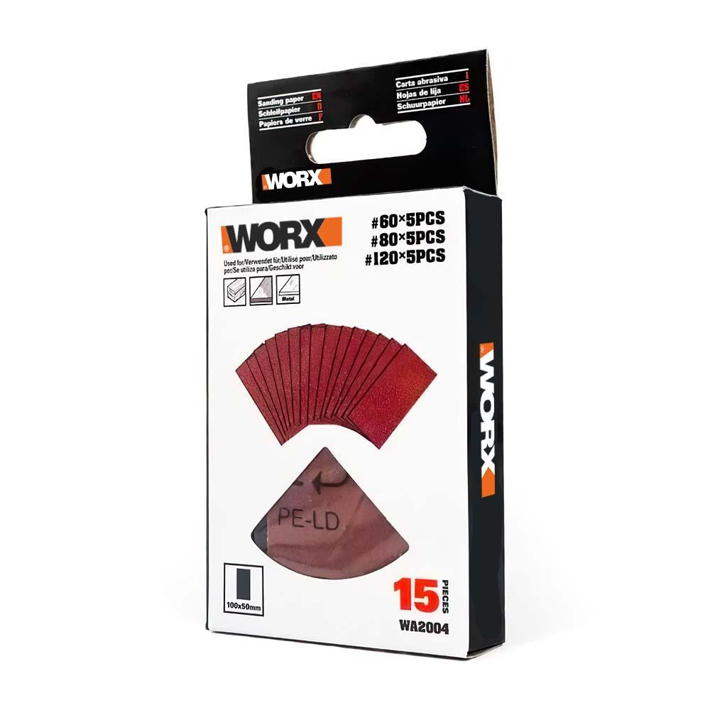 WORX WA2004 100x50mm 60, 80, 120 Kum, 15 Adet Cırtlı Universal Zımpara Kâğıdı Seti fiyatı