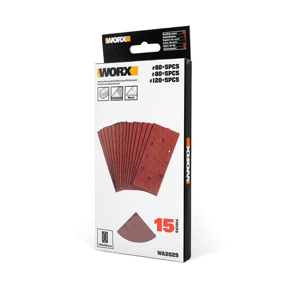 WORX WA2029 185x95mm 60, 80, 120 Kum, 15 Adet Cırtlı Universal Zımpara Kâğıdı Seti fiyatı