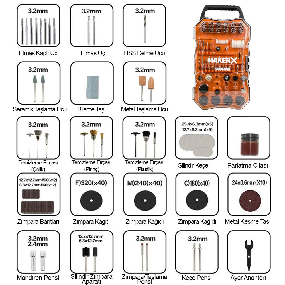 WORX WA7208 201 Parça Universal Gravür Hobi Aksesuar Seti nereden bulurum