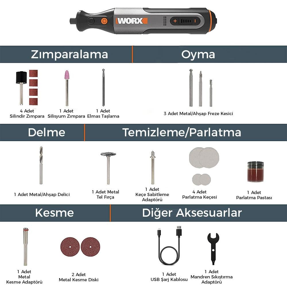 WORX WX106 8Volt Kalem Tipi Devir Ayarlı Profesyonel Gravür Makinesi + 21 Parça Aksesuar nereden bulurum