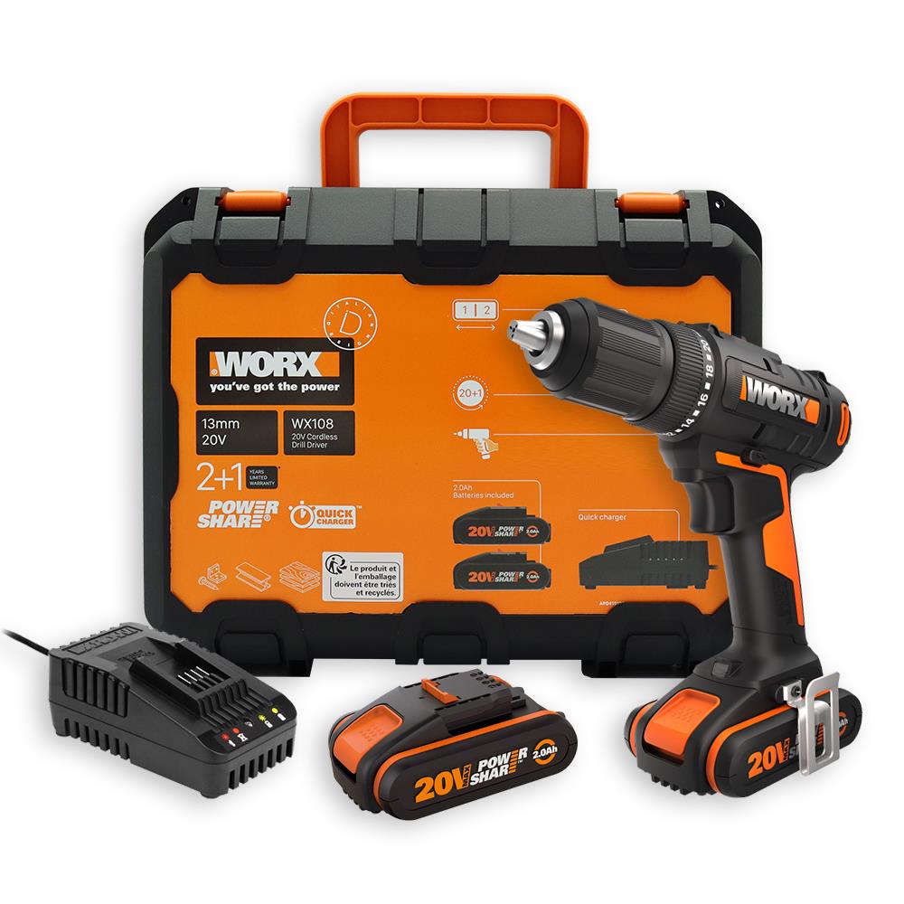 WORX WX108 20Volt/2.0Ah. Li-ion Çift Akülü Profesyonel Şarjlı Matkap fiyatı
