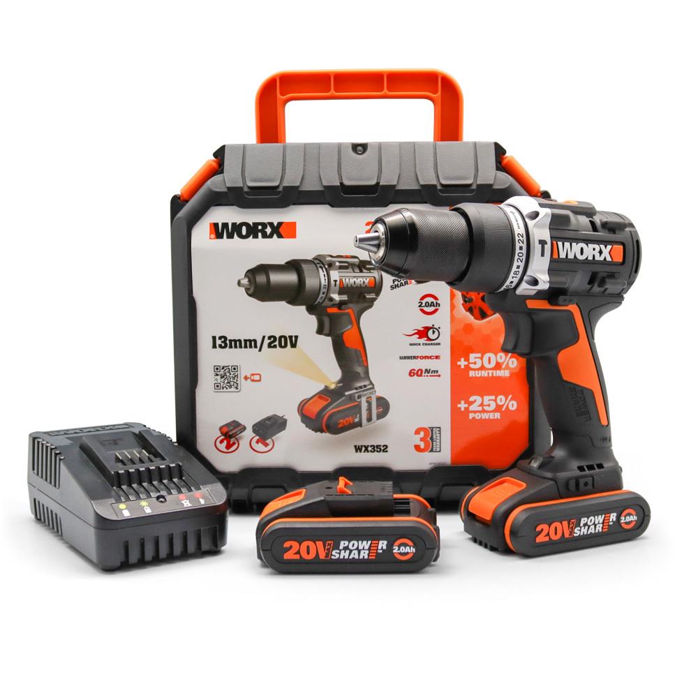 WORX WX352 20Volt/2.0Ah Li-ion Çift Akülü Kömürsüz Profesyonel Şarjlı Darbeli Matkap fiyatı