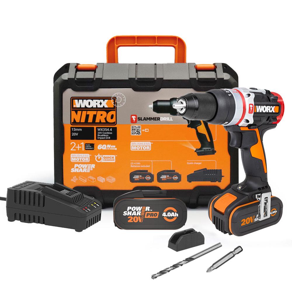 WORX WX354.4 20Volt/4.0Ah Li-ion Çift Akülü Kömürsüz Profesyonel Şarjlı Darbeli Matkap fiyatı