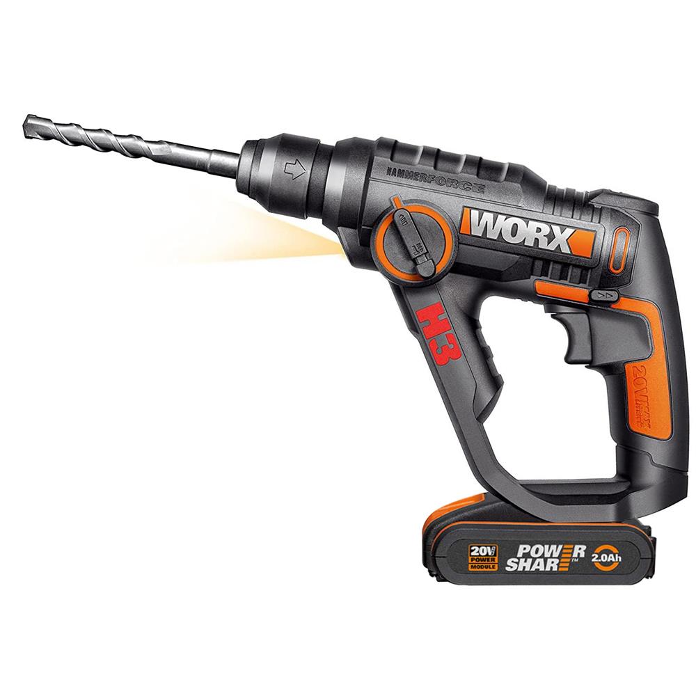 WORX WX390.1 20Volt 2.0Ah. Li-ion 1.2J Profesyonel SDS-Plus Pnömatik Çift Akülü Şarjlı Matkap + 8 Adet Uç + Mandren nasıl kullanılır