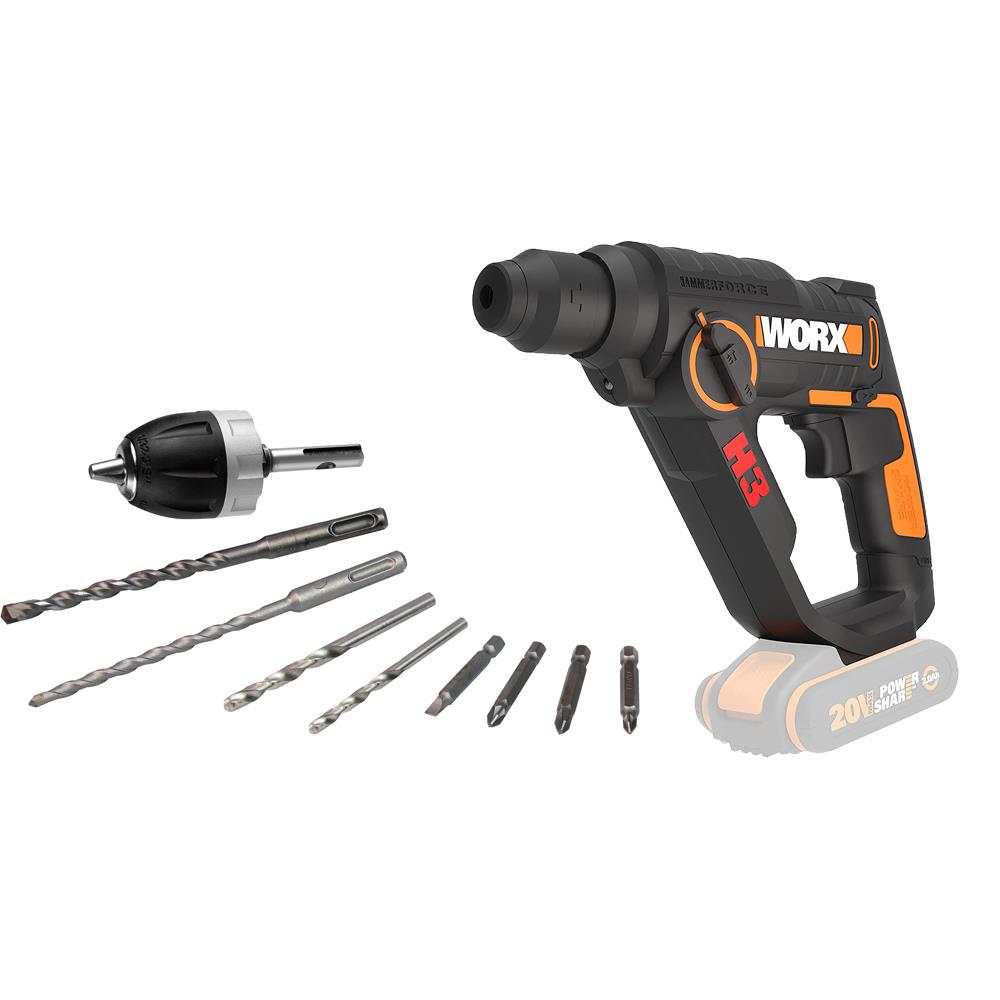WORX WX390.9 20Volt 1.2J Profesyonel SDS-Plus Pnömatik Şarjlı Matkap + 8 Adet Uç + Mandren (Akü Dahil Değildir) fiyatı