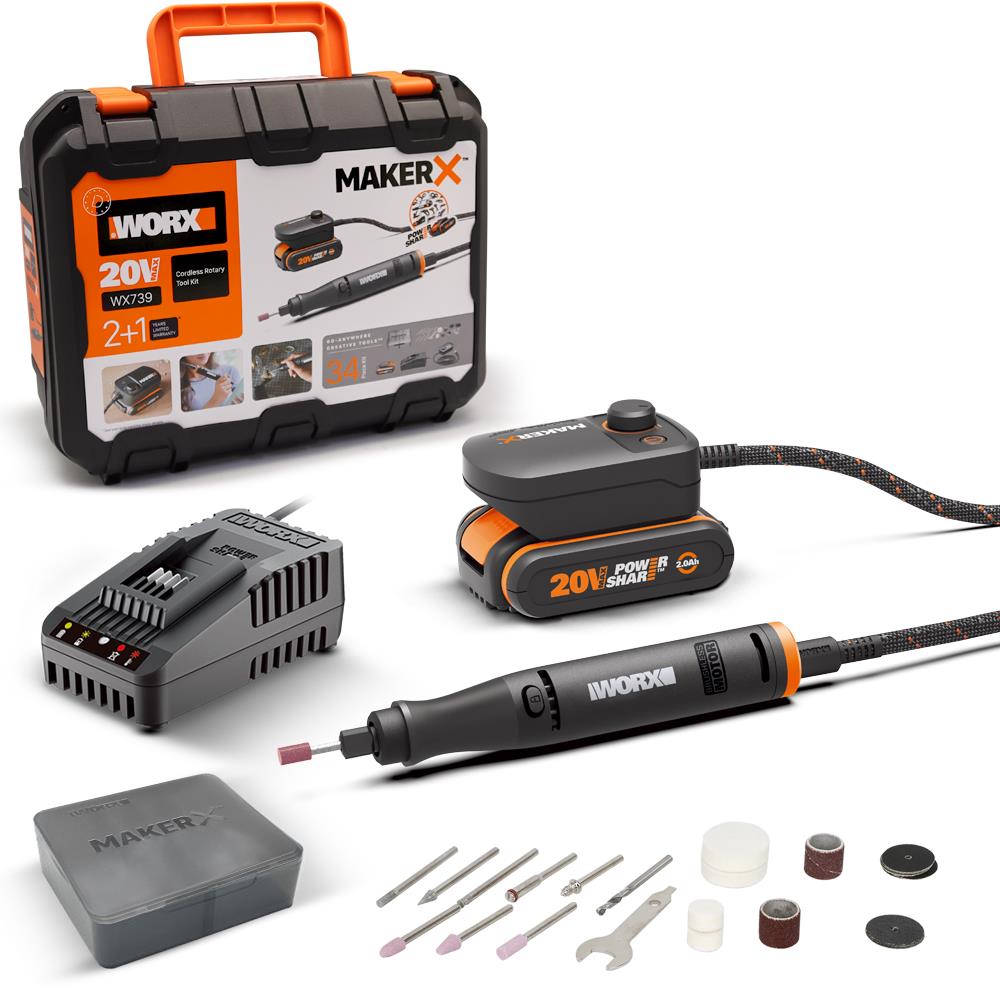 WORX WX739 MAKERX 20Volt 2.0Ah. Kömürsüz Profesyonel Kalem Tipi Devir Ayarlı Gravür Seti + 34 Parça aksesuar fiyatı