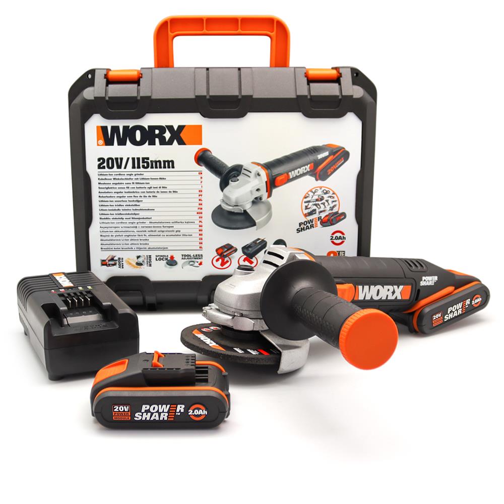 WORX WX800 20Volt 2.0 Ah. Li-ion Çift Akülü 115mm Profesyonel Şarjlı Avuç Taşlama fiyatı