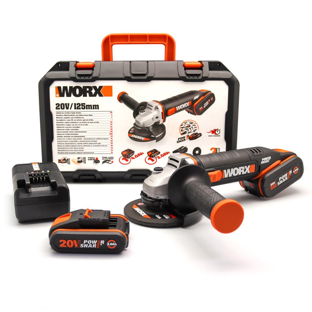 WORX WX803 20Volt 2.0/4.0 Ah. Li-ion Çift Akülü 125mm Profesyonel Şarjlı Avuç Taşlama fiyatı