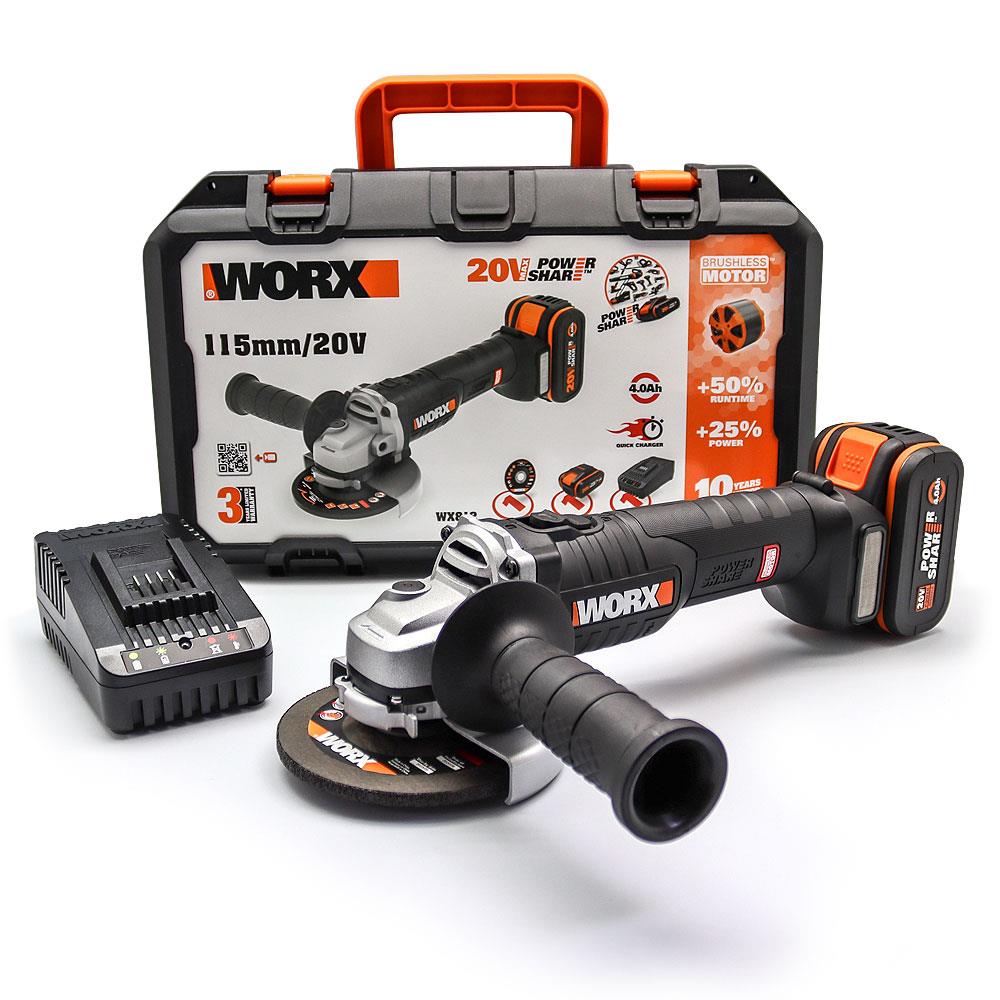 WORX WX813 20Volt 4.0Ah. Li-ion Tek Akülü 115mm Kömürsüz Profesyonel Şarjlı Avuç Taşlama fiyatı