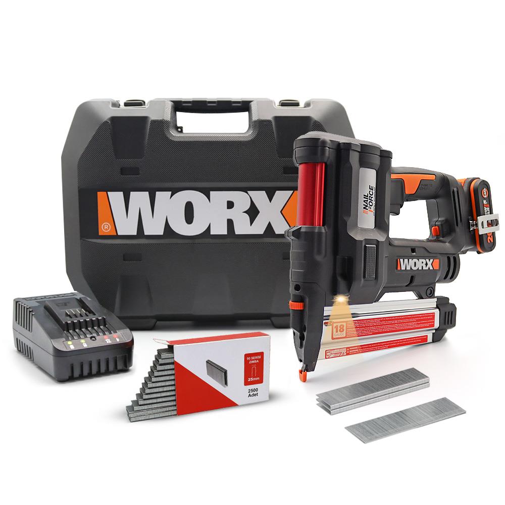 WORX WX840 20Volt/2.0Ah. Li-ion Şarjlı Profesyonel 16-40mm Zımba ve 15-50mm Çivi Çakma + 2900 Adet Yedek Zımba ve Çivi fiyatı