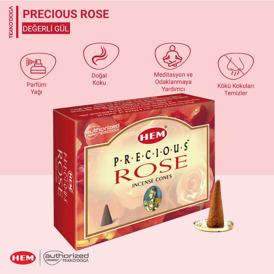HEM Precious Rose Konik Tütsü Gül Kokusu (Incense Cones) 10 adet