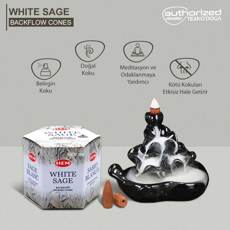 HEM White Sage Backflow Geri Akışlı Konik Şelale Tütsü 40ad