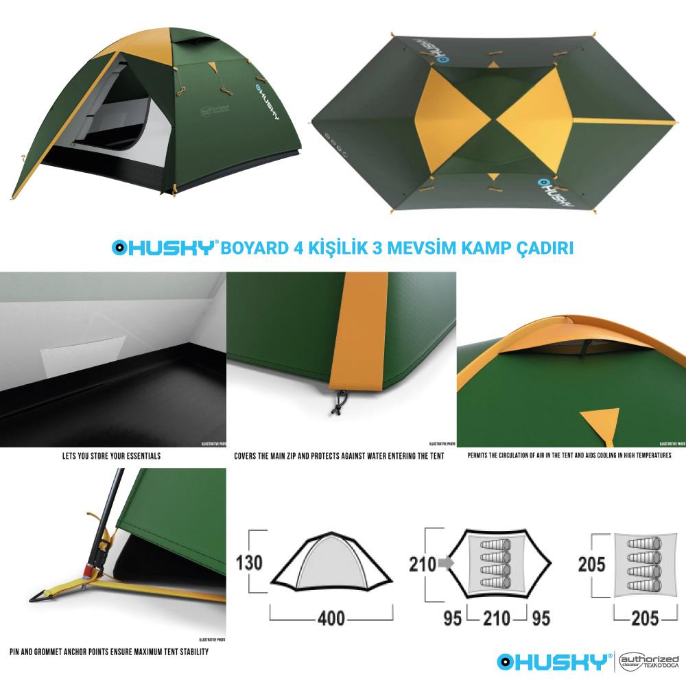 HUSKY Boyard 4 Kişilik Çadır 3 Mevsim Kamp Çadırı Klasik Yeşil