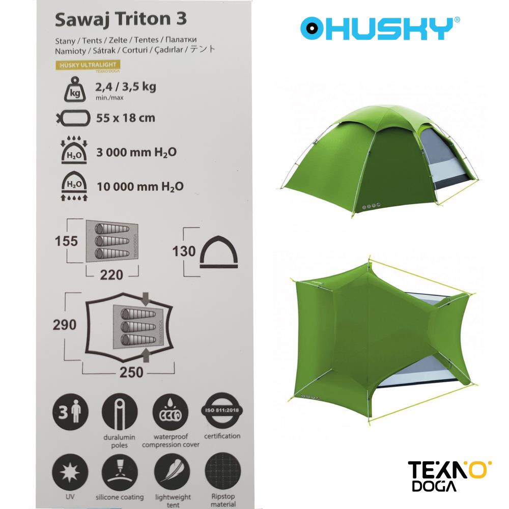 Husky Sawaj Trıton 3 Kişilik Kamp Çadırı Yeşil