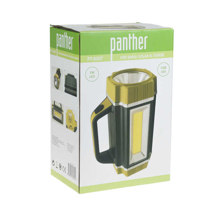 Panther 1000 Lümen USB Şarjlı Solar El Feneri PT-8207