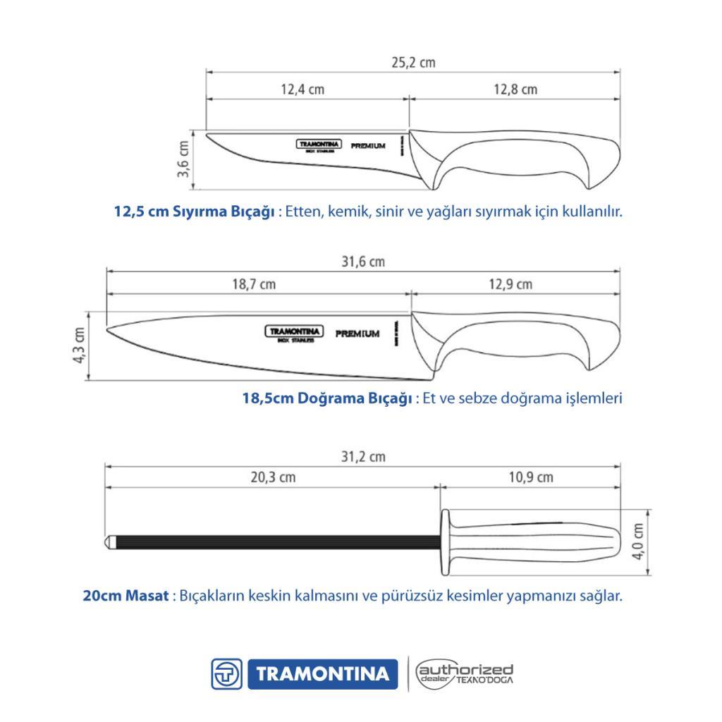 Tramontina 24499/812 3lü Bıçak+Masat Seti (Blisterli)