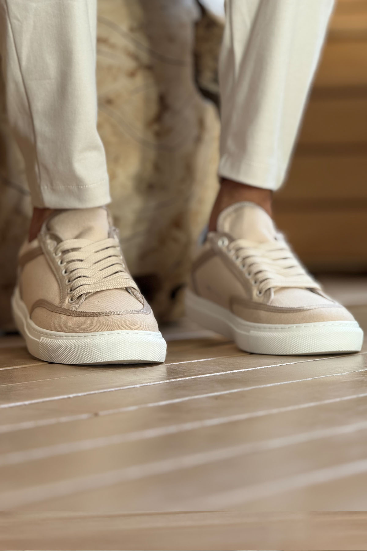 MN2505 - Keten Erkek Ayakkabı BEJ/BEJ - BEJ/BEJ - 44 Resim 3