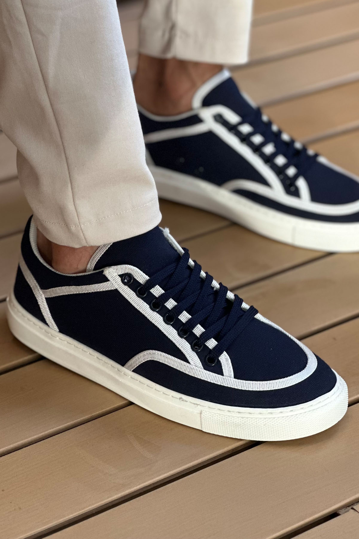 MN2505 - Keten Erkek Ayakkabı Lacivert Beyaz - Lacivert Beyaz - 42