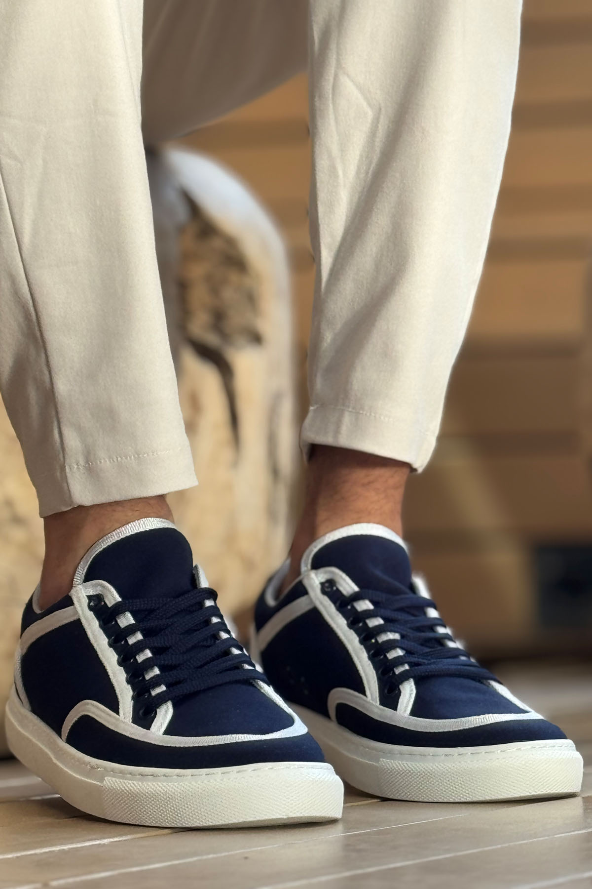 MN2505 - Keten Erkek Ayakkabı Lacivert Beyaz - Lacivert Beyaz - 42 Resim 2