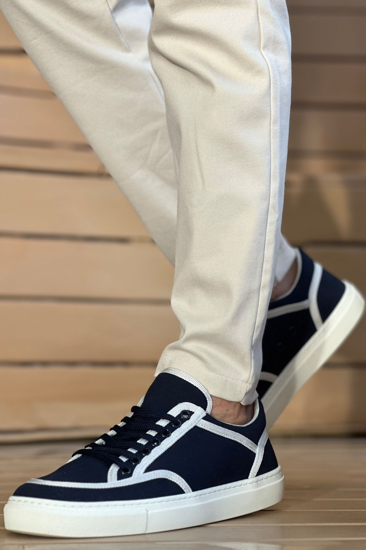 MN2505 - Keten Erkek Ayakkabı Lacivert Beyaz - Lacivert Beyaz - 42 Resim 3