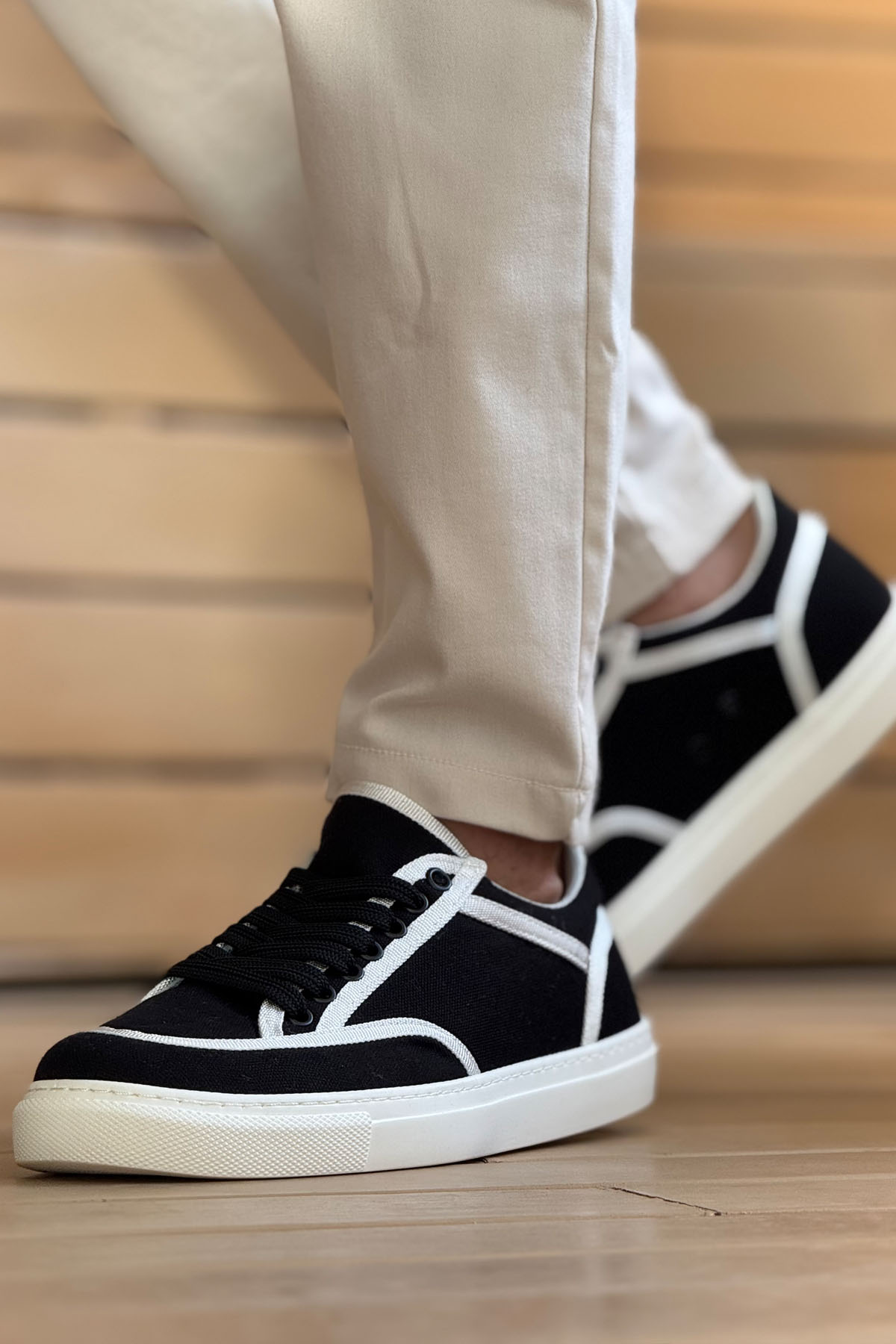 MN2505 - Keten Erkek Ayakkabı SİYAH - BEYAZ - SİYAH - BEYAZ - 41 Resim 2