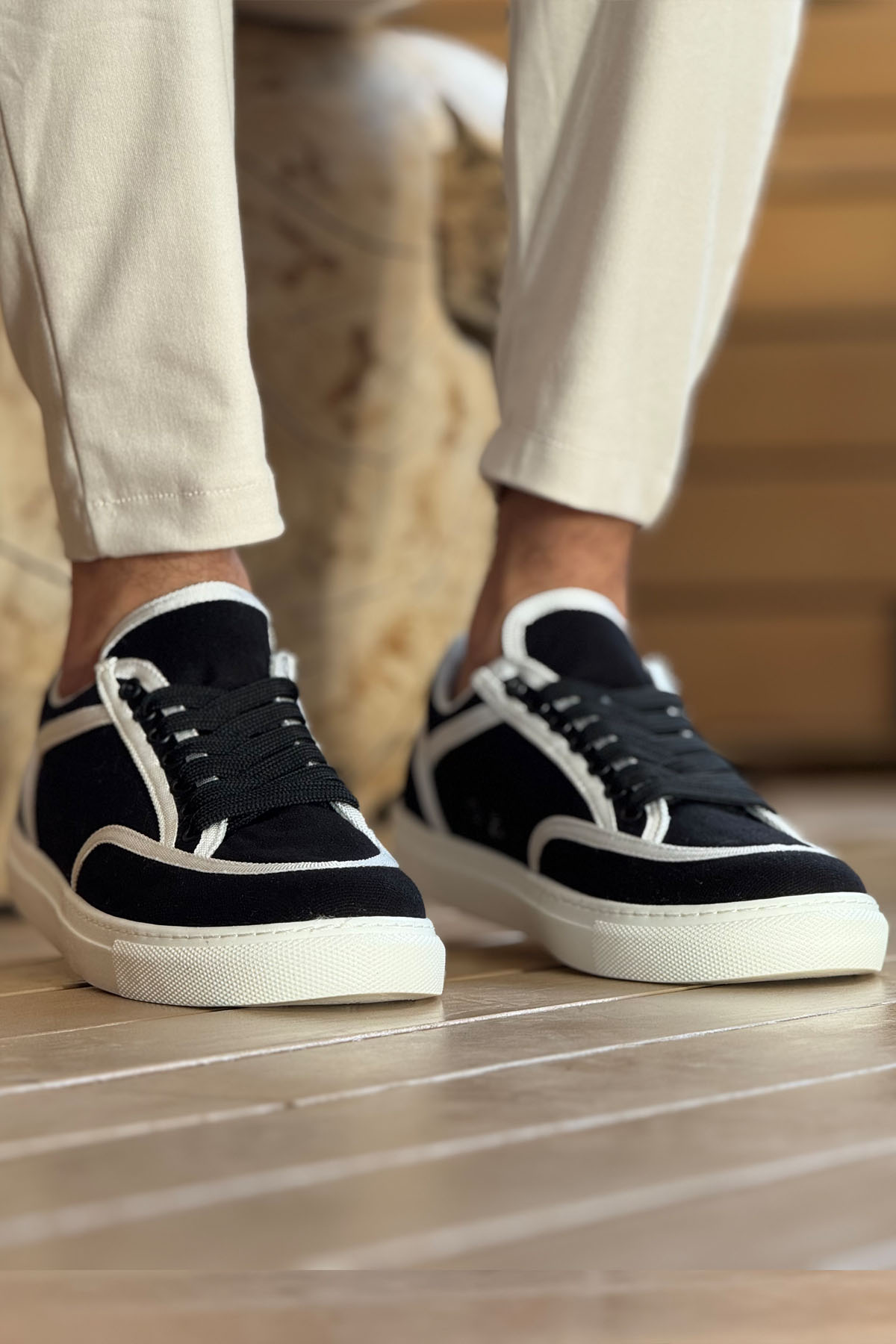 MN2505 - Keten Erkek Ayakkabı SİYAH - BEYAZ - SİYAH - BEYAZ - 41 Resim 3