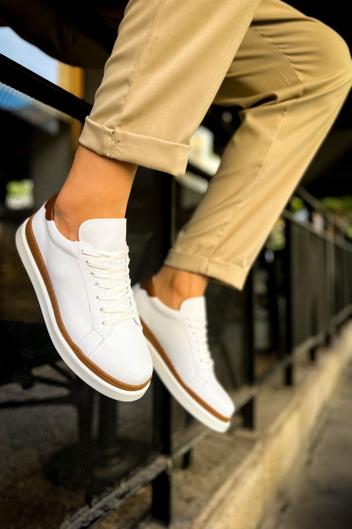 MN979 - Santoni GBT Spor Erkek Ayakkabı BEYAZ/TABA - BEYAZ/TABA - 43