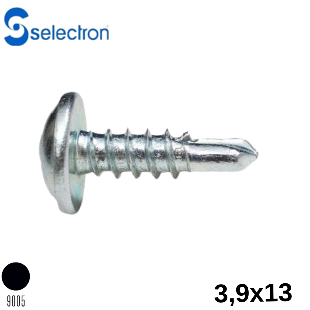 Selectron 3,9x13 Geniş Pul Başlı Matkap Uçlu Vida Siyah