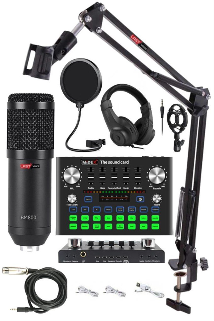 Lastvoice BM800 Live Plus Head Set Efektli Ses Kartı Mikrofon Kulaklık Stand Kayıt Canlı Yayın (PC ve Telefon)