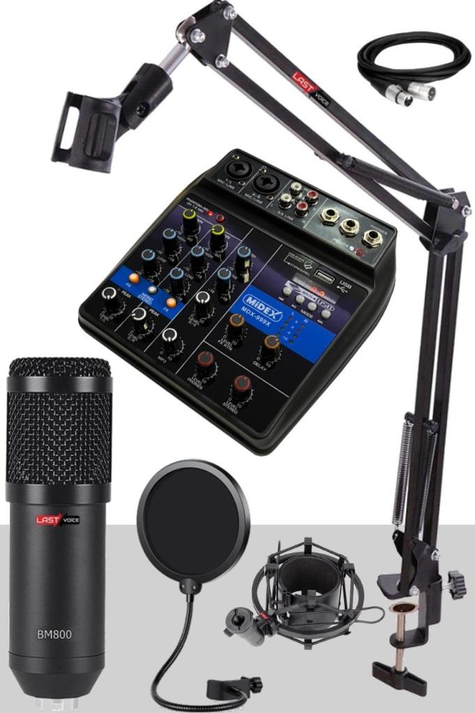 Lastvoice BM800 Mikrofon Phantomlu Mikser + Stand + Shock Mount Set