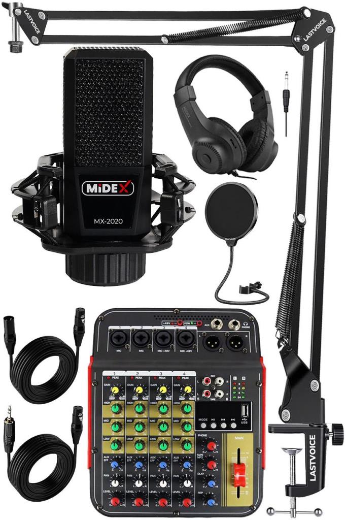 Lastvoice Rec Paket-3 Stüdyo Kayıt Paketi MX-2020 Mikrofon Phantomlu Mikser Kulaklık Stand Filtre