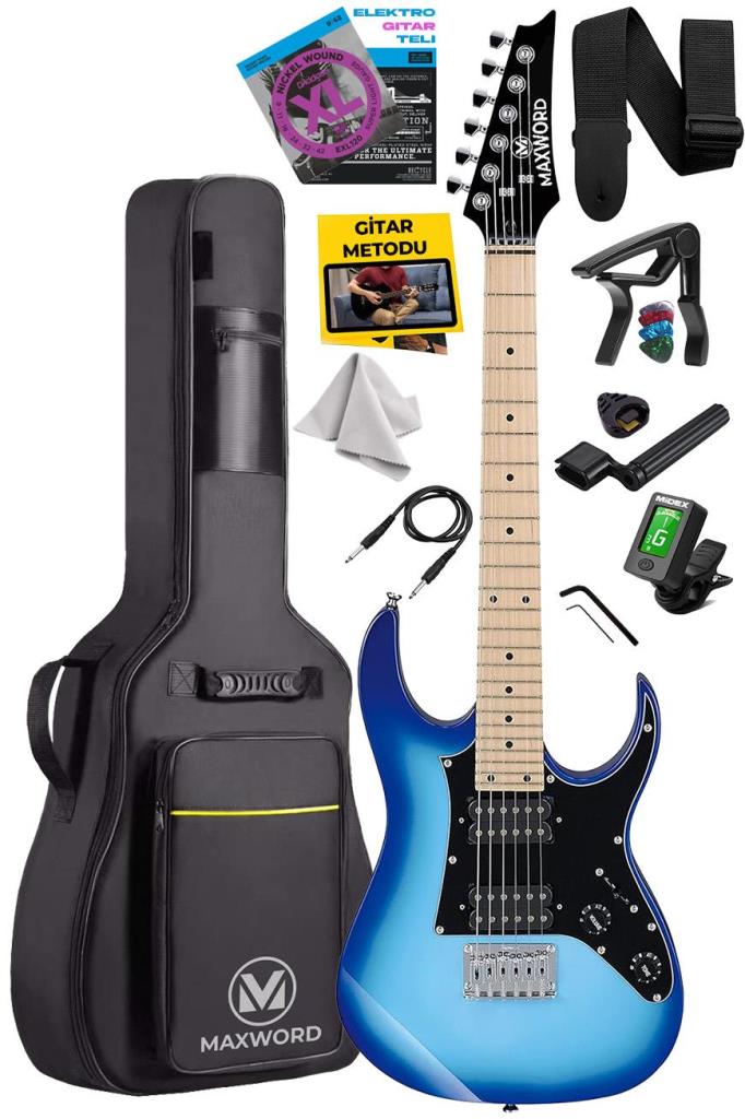 Maxword DE-150BL Maple Klavye HH Manyetik Yüksek Kaliteli Elektro Gitar Seti