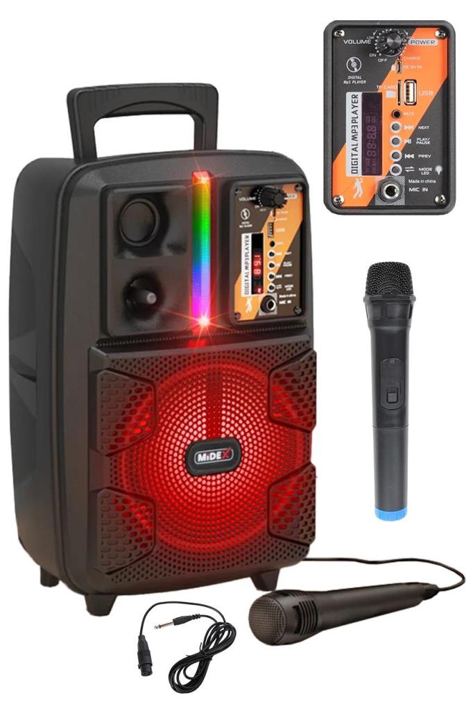 Midex 150 Watt Mikrofonlu Karaoke Eğlence Işıklı Ses Sistemi MXR-150 (Bluetooth Kayıt Usb Şarjlı)