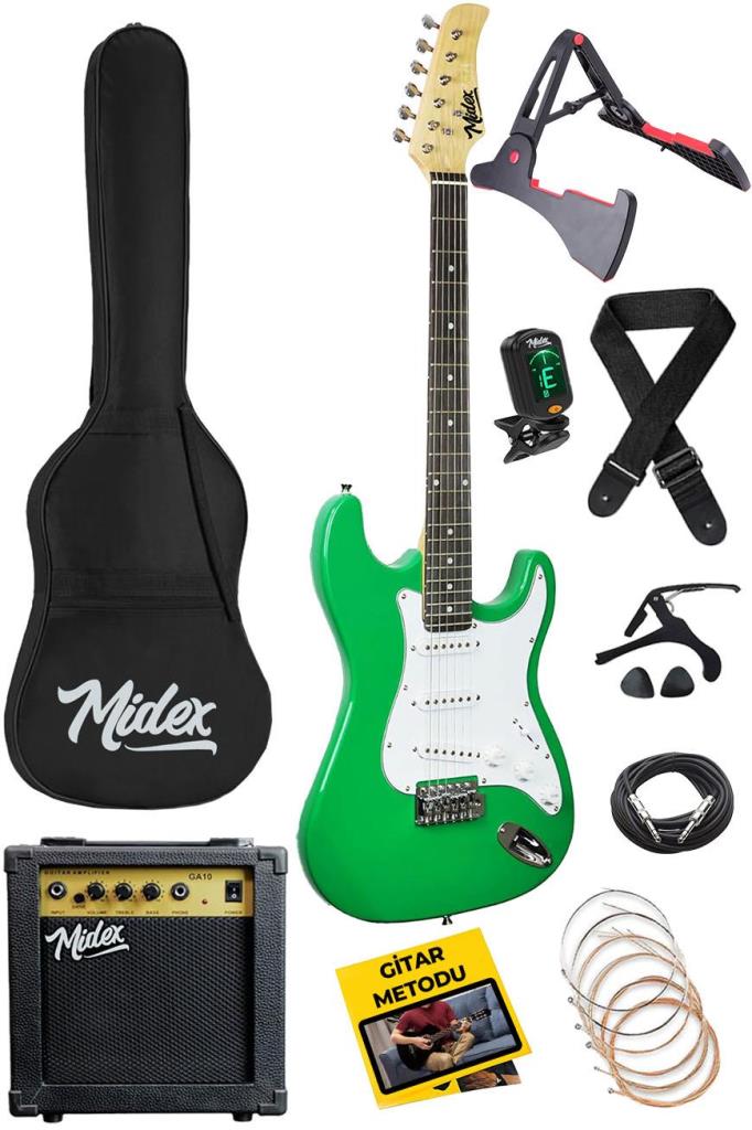 Midex AGE-80GR Amfili Full Elektro Gitar Seti 4/4 Yetişkin 39 İnç Green