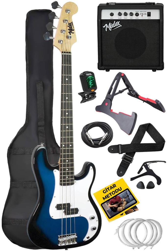 Midex CBG-460BL 46 İNÇ 4/4 Yetişkin Amfili Bas Gitar Seti Blue