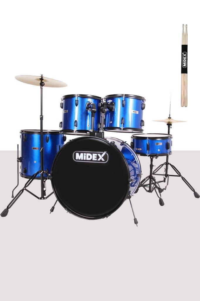 Midex CD900X-BL 22'' Yetişkin Akustik Bateri Davul Seti 22B-13T-12T-16F-14S (5 Parça)