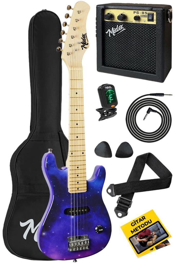 Midex CEG-30PU 4-6 Yaş Çocuklar İçin Amfili Full 1/4 30 İnç Elektro Gitar Seti Mor