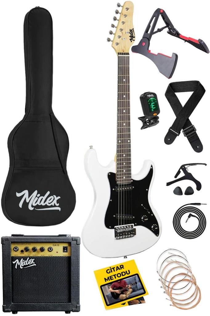 Midex CEG-36WH 8-12 Yaş Çocuklar İçin Amfili Full 3/4 36 İnç Elektro Gitar Seti White