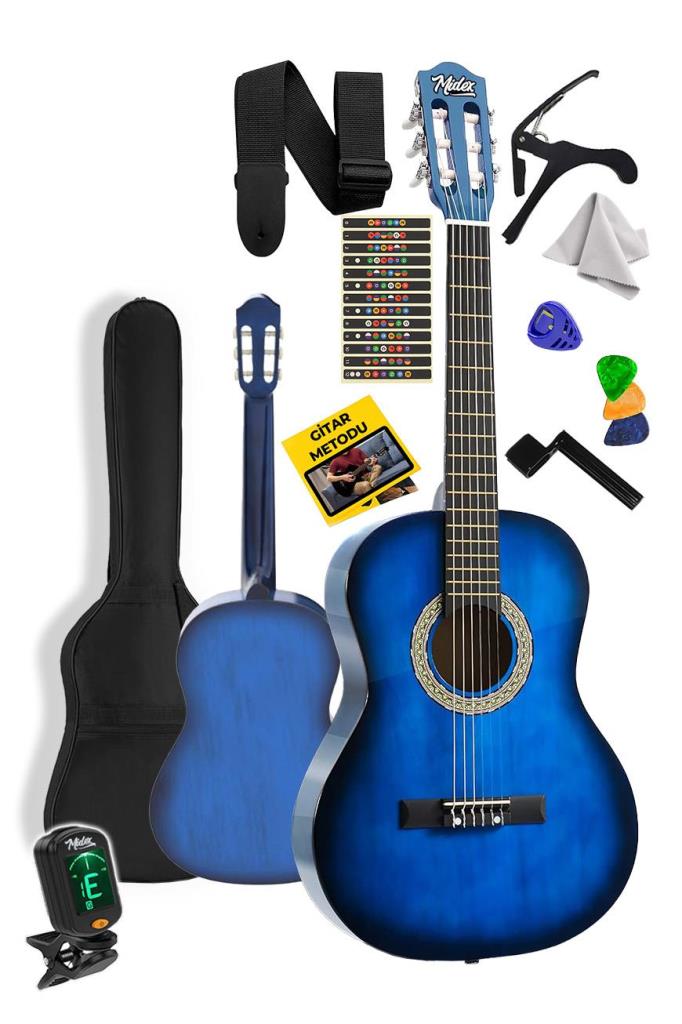 Midex CG-34BL-PAK Kaliteli 34 İnç 1/2 Juniur Çocuk Gitarı Seti 4-8 Yaş Arası (Tuner Çanta Capo Askı Nota Sticker Pena Metod)