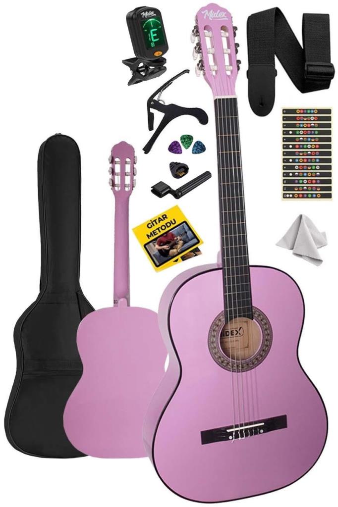 Midex CG-34PU-PAK Kaliteli 34 İnç 1/2 Junior Çocuk Gitarı Seti 4-8 Yaş Arası (Tuner Çanta Capo Askı Nota Sticker Pena Metod)