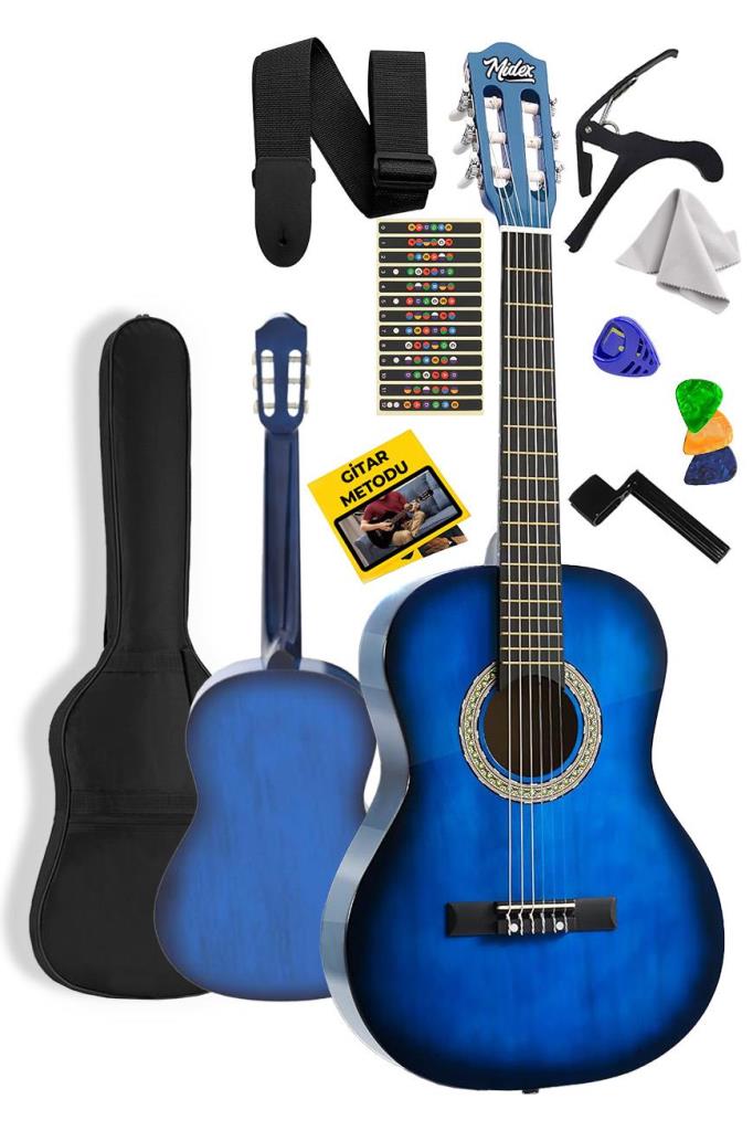 Midex CG-36BL Kaliteli 36 İnç 3/4 Juniur Çocuk Gitarı 8-12 Yaş Arası (Çanta Askı Capo Nota Sticker Pena Metod)