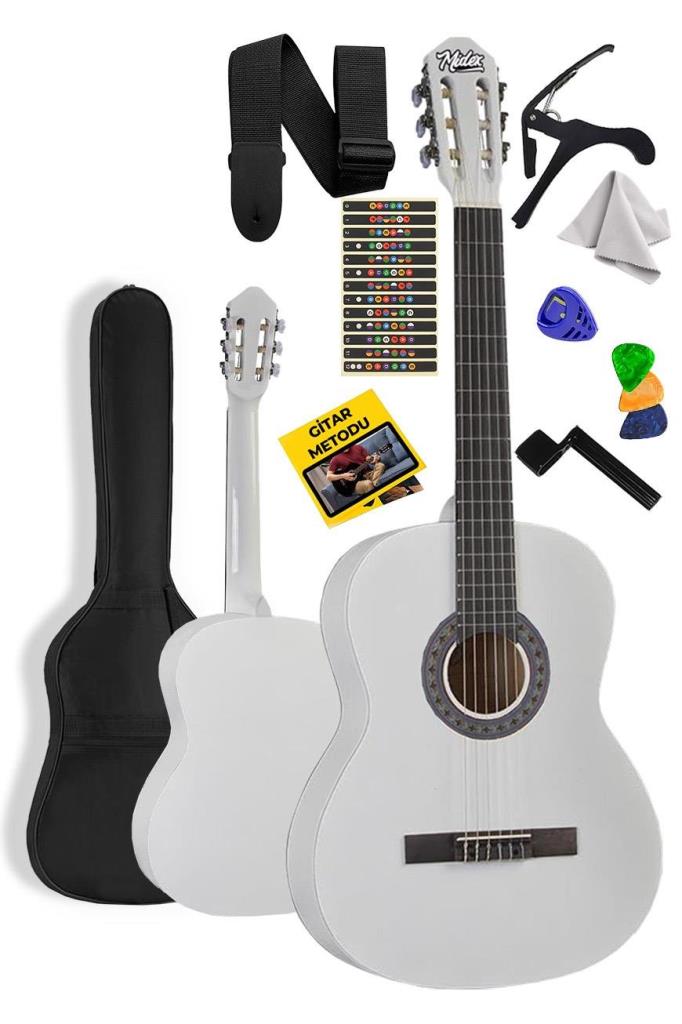 Midex CG-36WH Kaliteli 36 İnç 3/4 Juniur Çocuk Gitarı 8-12 Yaş Arası (Çanta Askı Capo Nota Sticker Pena Metod)