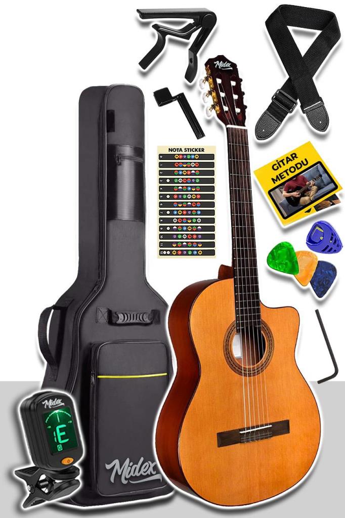 Midex CG-390M-XBAG Klasik Gitar 4/4 Sap Ayarlı Kesik Kasa (Çanta Tuner Askı Capo Metod Pena)