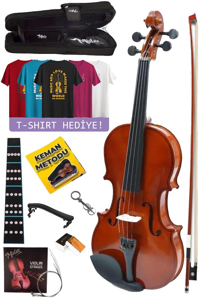 Midex CVL-744-TGIFT Profesyonel Keman 4/4 Tam Boy (T-Shirt Hediye)