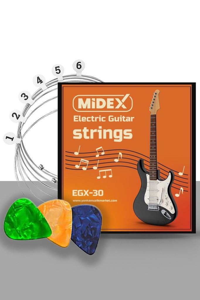 Midex EGX-30 Elektro Gitar Teli Takımı ve Pena Seti