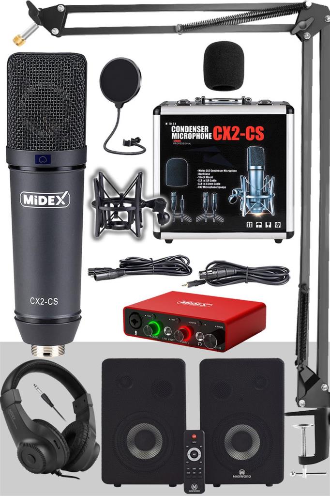 Midex Exclusive Paket-5 Stüdyo Ekipmanları Seti (Monitör Mikrofon Ses Kartı Kulaklık)