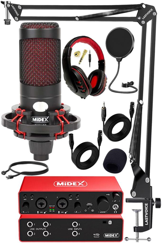 Midex Functional Paket-2 Stüdyo Ekipmanları Mikrofon 4 Çıkış Ses Kartı Full Set