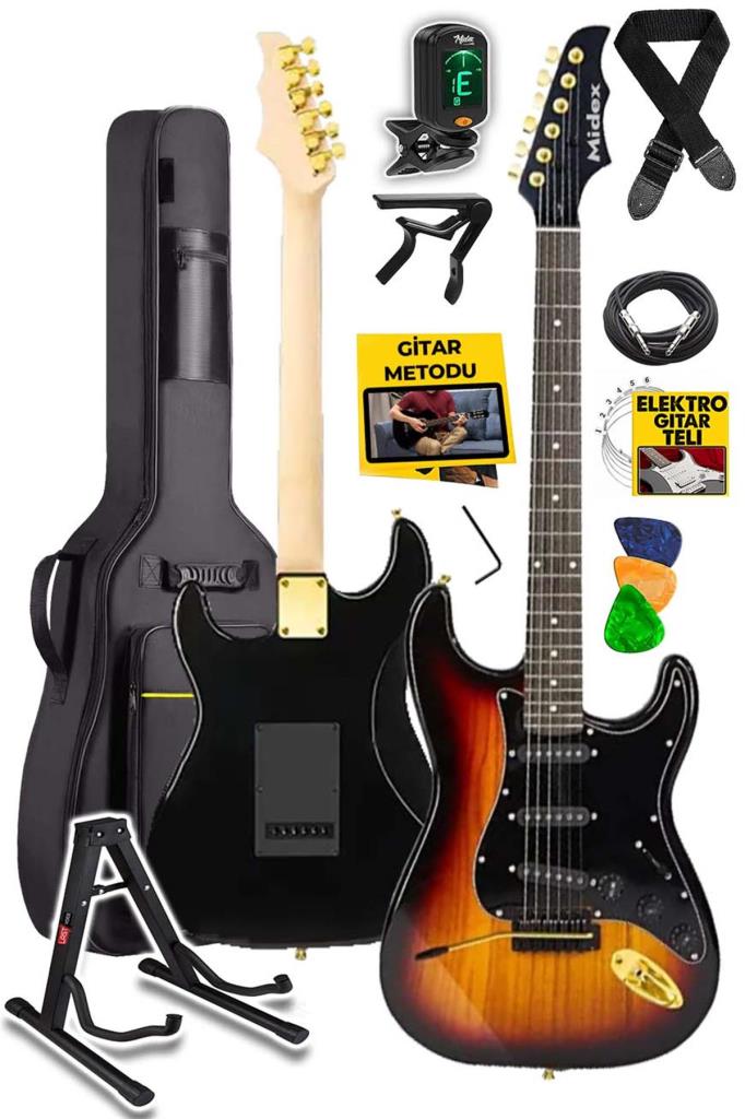 Midex GLC-40SB Profesyonel Elektro Gitar Sunburs (Stand Gigbag Askı Capo Tuner Pena Kablo Yedek Tel)